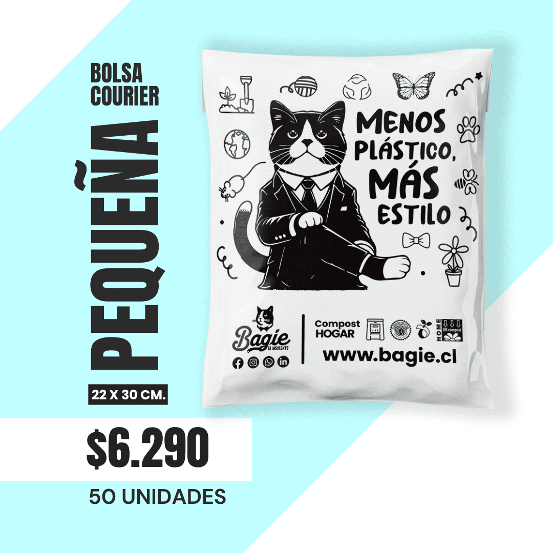 Bolsa courier compostable Bagie 22x30 cm, pack de 50 unidades, diseño blanco y negro