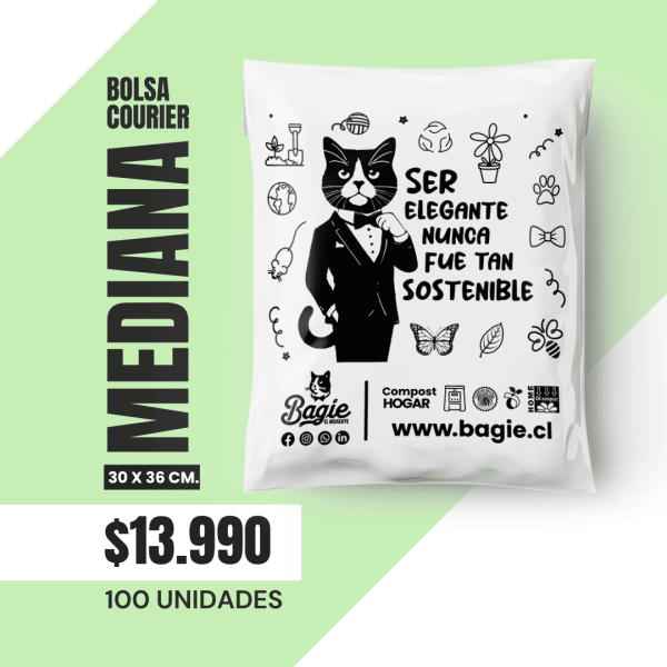 Bolsas courier compostables bagie 30x36 mediana 100 unidades