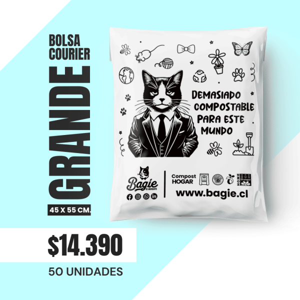 Bolsa courier compostable Bagie 45x55 cm, pack de 50 unidades, tamaño grande para envíos voluminosos