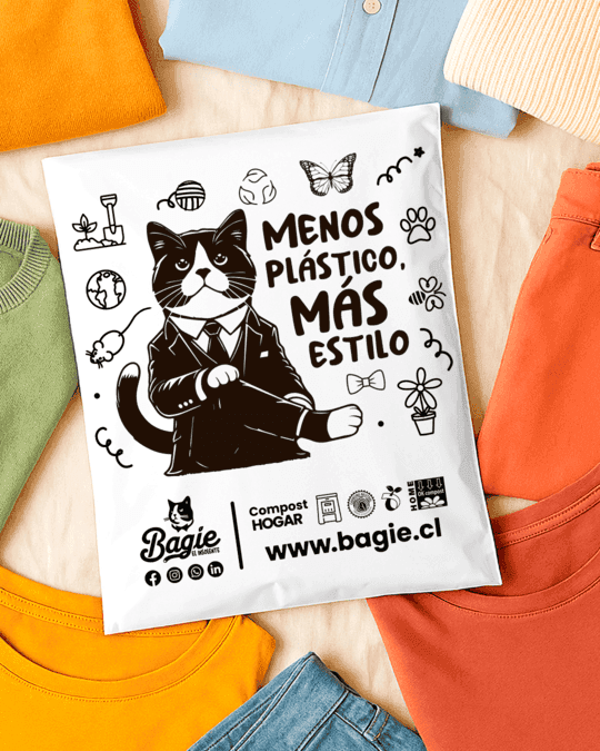 Prenda de ropa empacada en bolsa courier compostable Bagie para envío de ecommerce
